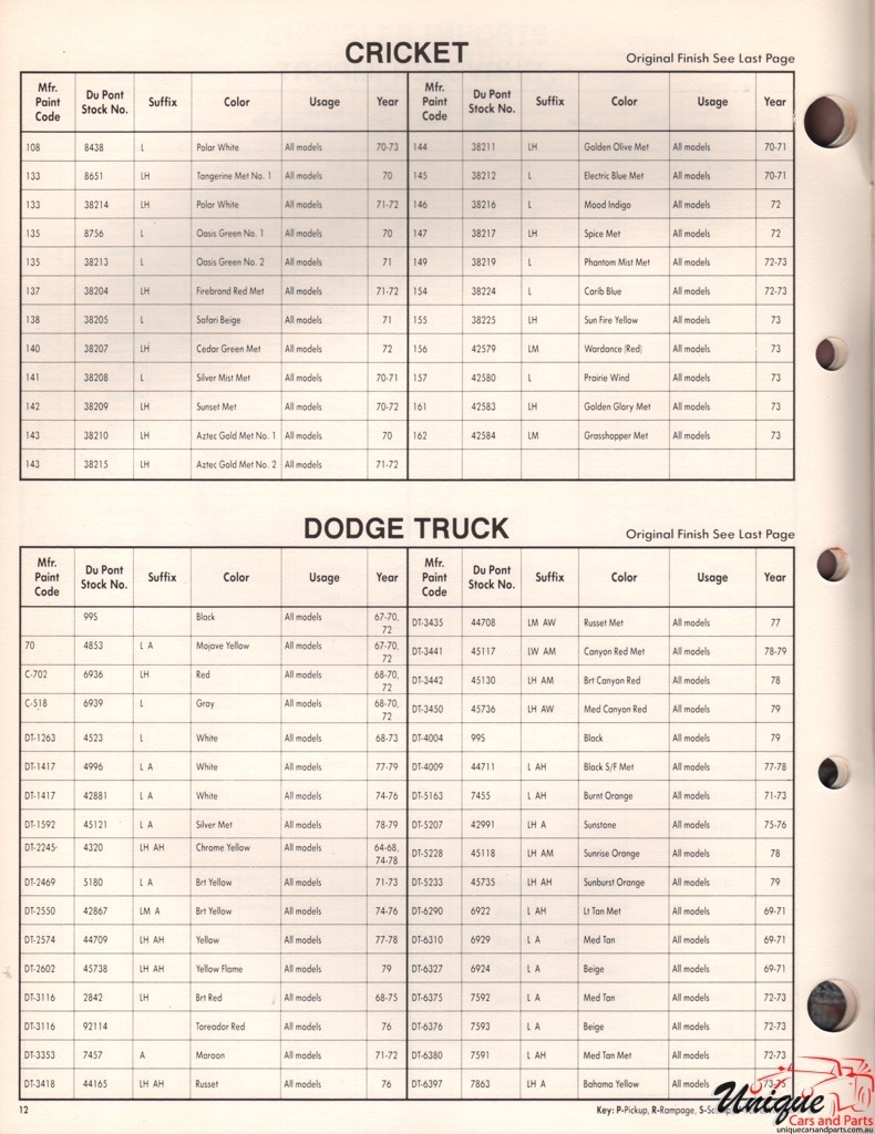 1978 Chrysler Paint Charts Import DuPont 4